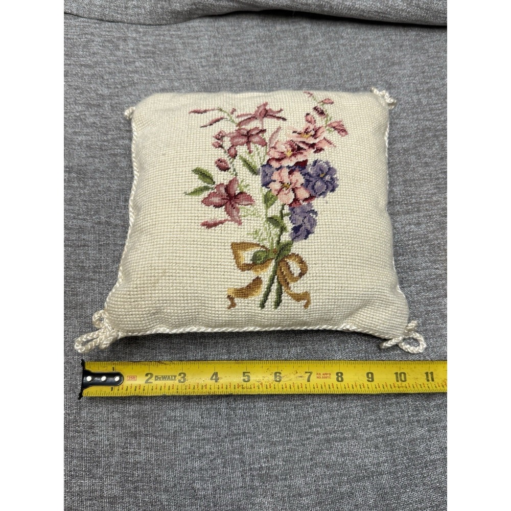 Vintage Cross Stitch Needlepoint Floral Small Throw Pillow